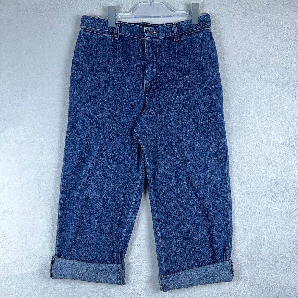 Stretch Riders Womens Relaxed Fit Straight Leg Capri Jeans Cotton Blue Size 8M
